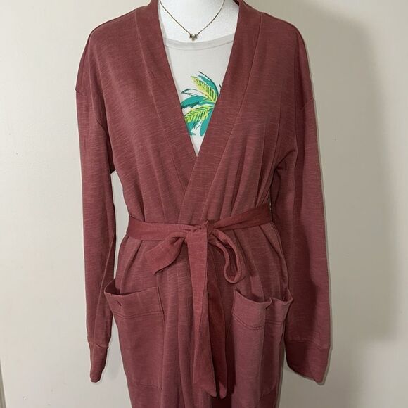 Free People S Babe I'm Yours Cardigan Style Long Sleeve Robe Dried Currant Wine - Picture 7 of 16